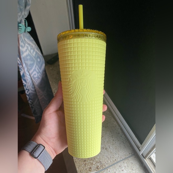 NEW Starbucks Tumbler- Meadow Yellow Grid Soft Touch 24 oz Cold Cup - Picture 5 of 7